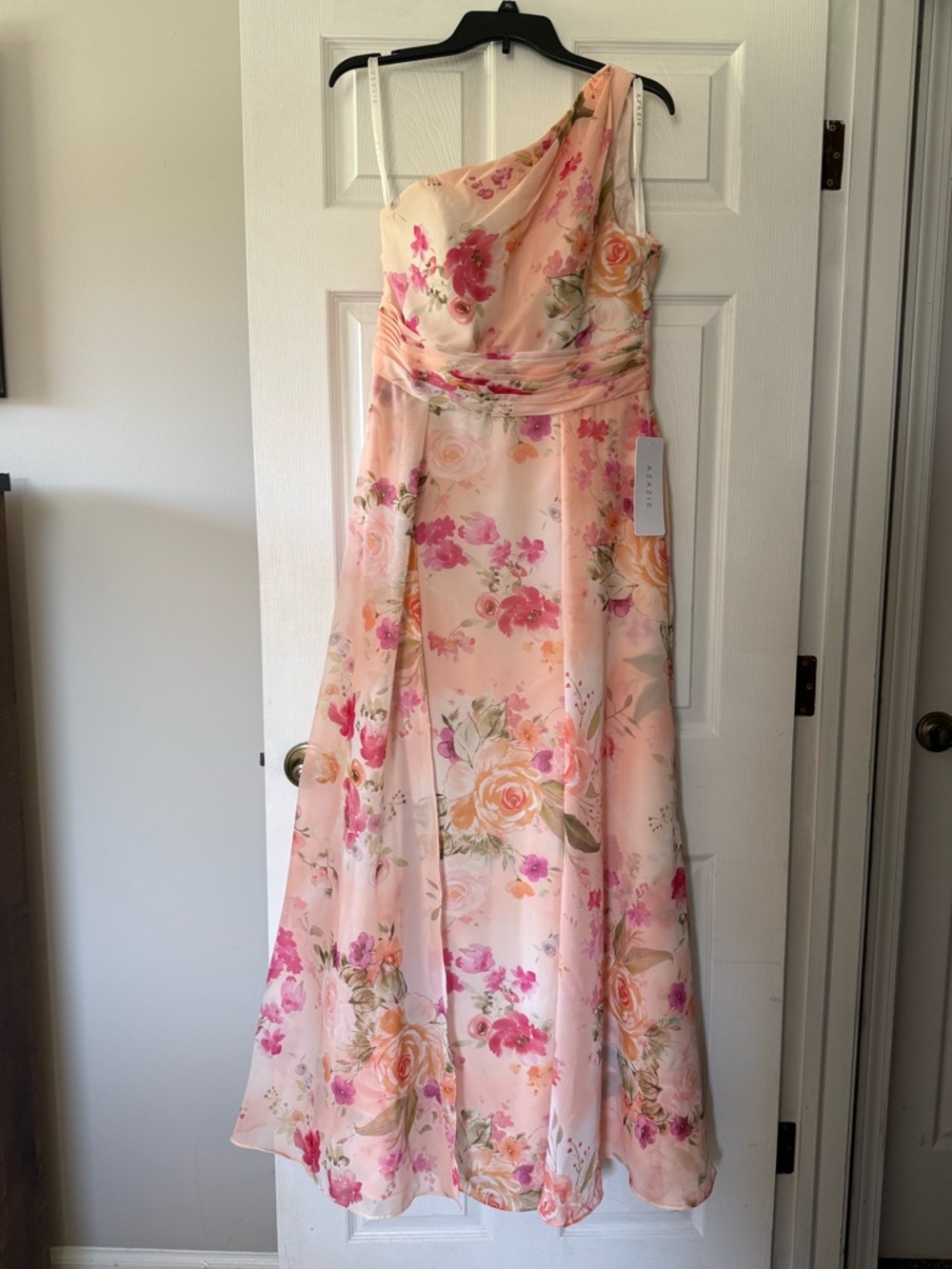 Azazie Pink Floral Chiffon Dress with Rose Print